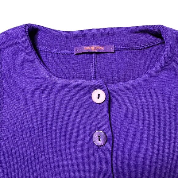 Italian Merino Wool Cardigan Sweater Womens Large Purple Buttons Sara Meghnagi - Picture 3 of 13
